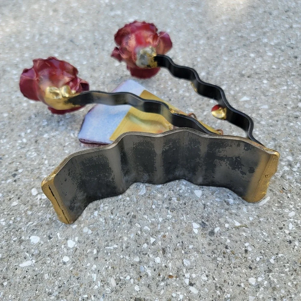 Gary Rosenthal‎ Judaica GLASS MIXED METALS Sabbath candle holder Jewish Abstract
